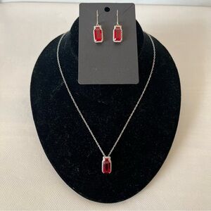 Vintage 925 Stauer Red Silver Necklace & Earrings